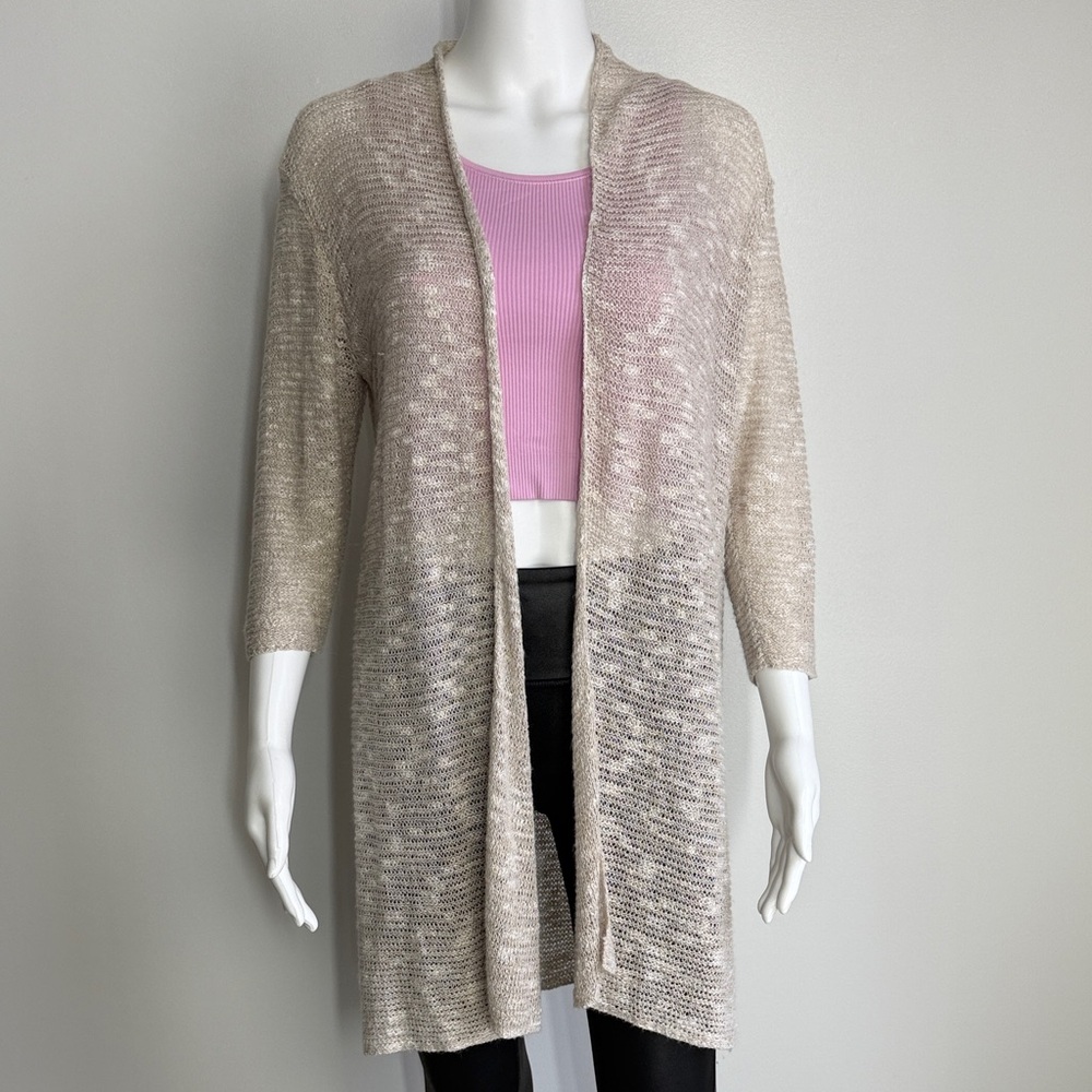 Eileen Fisher Linen Blend Open Knit Long Cardigan – Size S